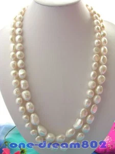 S305 Real 50" 14mm Barroco Blanco Perla Agua Dulce Collar - Imagen 1 de 5