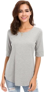 Womens Cotton Tops Summer Casual Fitted T Shirt Half Sleeve Tunic Comfy Tee - Picture 1 of 12