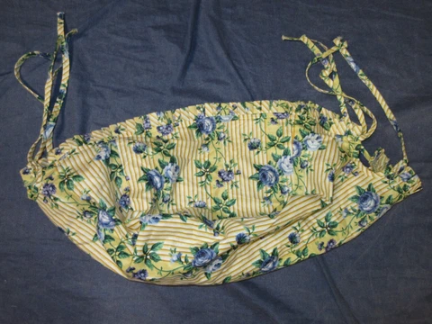 LONGABERGER Basket Liner Yellow/Blue FLORAL Rose Trellis - 16 x 9 x 7 in w/ TIES Cover