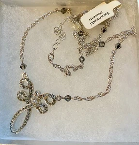 ERIC ANDREW SWAROVSKY CRYSTAL SILVER CHAIN NECKLACE & EARRINGS SMOKY QUARTZ - Picture 1 of 9