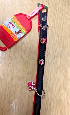 Pet buddies dog puppy collar black/red with black/red paw prints 15mm x 40cm - Image 1 of 4