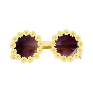 Yellow Two-Tone Round Flower Sunglasses Toddler Kid Casual Tinted Sun Shades New - Picture 1 of 5