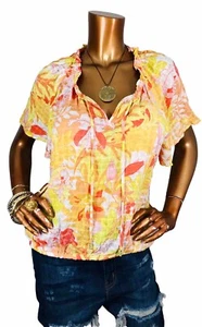 Jane and Delancey L Top Floral Elastic Hem Lite Wgt Easy Wear Blouse Knot Ties - Picture 1 of 11