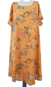 Lucy Sparks Dress Linen Cotton Blend Orange Floral Lagenlook Summer One Size - Picture 1 of 10