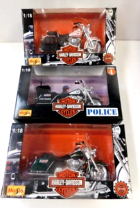 3 MAISTO HARLEY-DAVIDSON MOTOR CYCLES 1:18 POLICE, HERITAGE ELECTRA NMIP - Picture 1 of 5