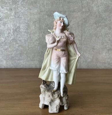Antico Figura Porcellana Bisquit Donna Abito Cappello Stile Liberty Circa 1900 - Immagine 1 di 4