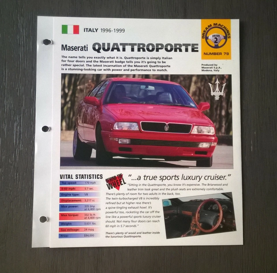 Imp Maserati quattroporte information  brochure hot cars race car dealer specs - Image 1 of 4