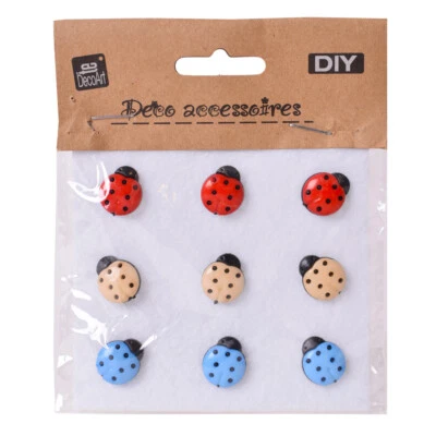 9 Marienkäfer Knöpfe Dekoknöpfe Kinder Kinderknöpfe Knöpfe bunt in 3 Farben - Bild 1 von 4