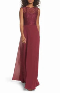 NWOT burgandy  Hayley Paige Occasions lace chiffon a_line  gown size  6 - Picture 1 of 3