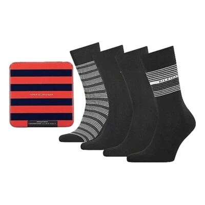 Tommy Hilfiger Luxury Gift Box – 4 Pairs Premium Designer Socks, Black, UK 6-11