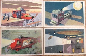 Fantasy Aviation 1912 French Chocolate Advertising Postcard Set Airship Airplane - Picture 1 of 5