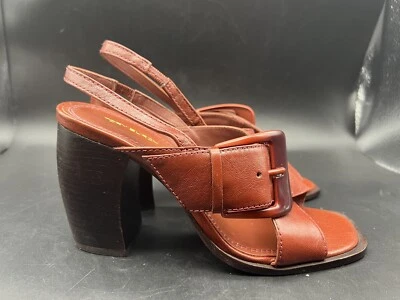 Sandalia TORY BURCH 80 MM Hebilla de Tacón Correa Cruzada Cuero Marrón Talla EE. UU. 9 Nueva Foto 1 de 4