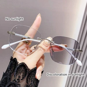 Rimless Photochromic Sunglasses Men Women Trendy Outdoor Luxury Eyeglasses - Picture 1 of 9