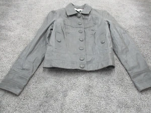 Just Jeans Leather Jacket 10 Long Sleeve Snap Lined Grey - Picture 1 of 16