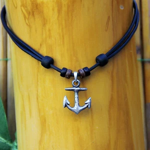 Lederhalskette Surferkette Herrenkette Damenkette Surfschmuck Halskette Anker - Bild 1 von 6