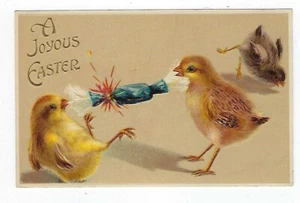 Postal de Pascua de principios de 1900 pollitos jugando tira y afloja - en relieve - sin publicar - Imagen 1 de 2