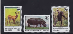 1978 CONGO WWF NH KOBE ANTELOPE HIPPOPOTAMUS CHIMPANZEE SCT.456-458 MI. 633-635 - Picture 1 of 1