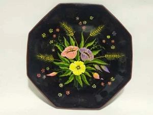 Piatto da parete vintage raro dipinto a mano floreale Francia decorativo nero - Foto 1 di 8