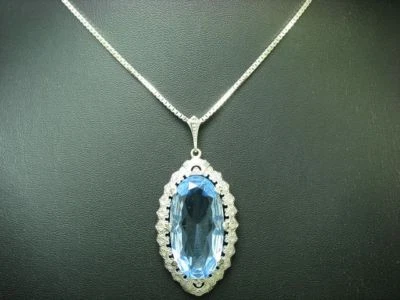 925 Argento Sterling Catena & 835 Ciondolo Con Pietra di Vetro Ricoperto / - Immagine 1 di 3