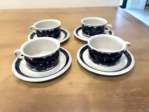 Finland Arabia Anemone Set of 4 Cups & 4 Saucers Blue Flowers - Picture 1 of 6