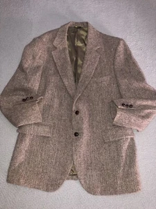 Vintage Harris Tweed Jacket Mens 42 Brown Scottish Wool Business Sport Coat - Foto 1 di 20