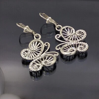 18K White Gold Filled Stunning Italian Butterfly 18ct GF Dangle Earrings 45mm - Image 1 of 4