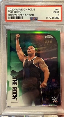 2020 Topps Chrome WWE The Rock Green Refractor /99 PSA 9 Pop 6 RARE - Image 1 of 2
