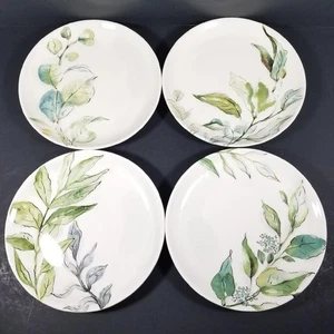 4 Pier 1 Dolomite LEAVES GREENERY 8.5" Luncheon Salad Dessert Plate Set Lot RARE - Picture 1 of 9
