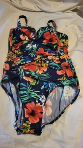 Trimshaper one piece swimsuit Blue Floral Sz 16 Adjustable straps Vacation modes - Picture 1 of 23