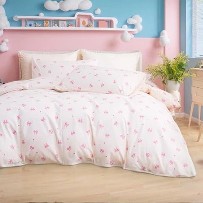 Juego de funda nórdica con lazo 100 % algodón natural funda nórdica 3 piezas niñas linda reina rosa Foto 1 de 4