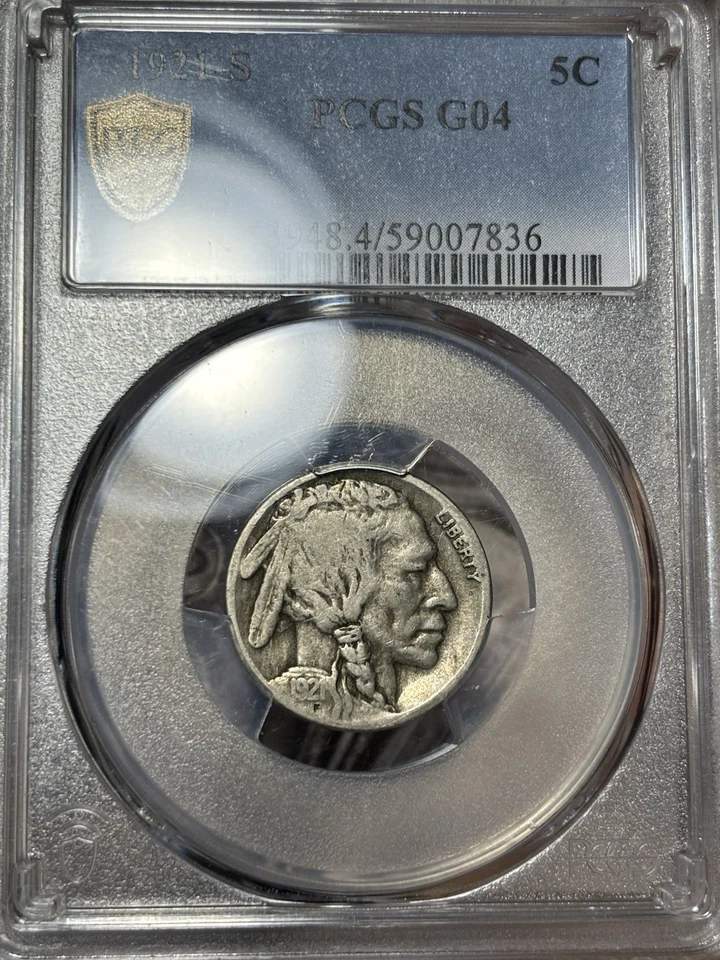 1921-S PCGS G4 Buffalo Nickel 5c, Semi Key Date, Circ Straight Grade, w/TrueView - Image 1 of 4