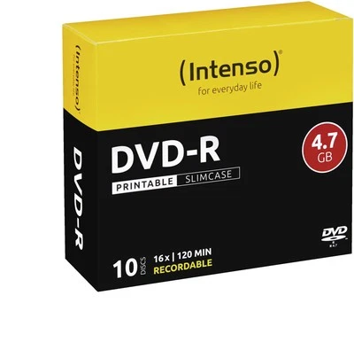Intenso DVD-R Rohlinge 4,7GB 10er Slimcase Inkjet Bedruckbar Single Lay. B Ware - Bild 1 von 2