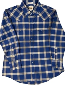 Ely Cattlemen Blue Plaid Shirt Pearl Snap western Cowboy Cut xl long sleeve NWOT - Picture 1 of 17