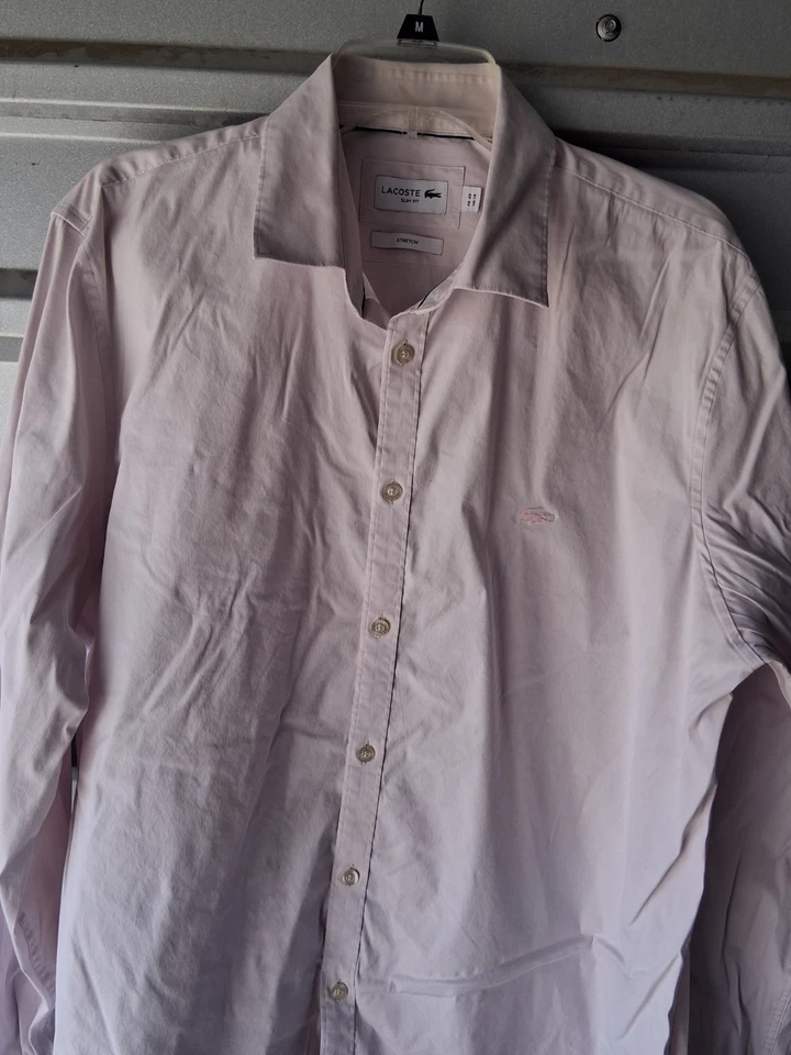 Camisa Lacoste Manga Larga Calce Ajustado Con Botones Talla 18 Rosa Logo Preppy Elastizada  Foto 1 de 4