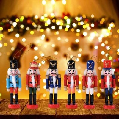 6 Pieces Christmas Nutcracker Ornaments Decorative Statues Arts Crafts Wooden - Image 1 of 4