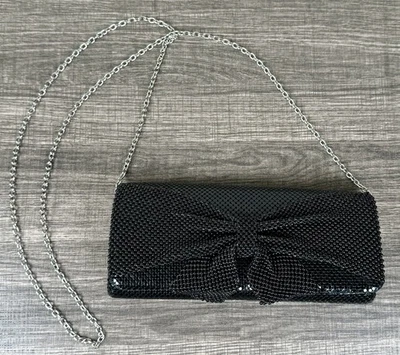 Gunne Sax Jessica McClintock Negro Malla Arco Bolso sin asas Cartera Bolso de hombro Cadena Foto 1 de 4