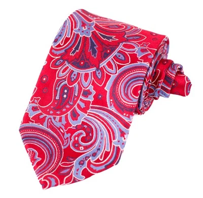 Eagle Shirtmakers Mens Red Paisley Necktie 100% Silk 58”L - Image 1 of 4