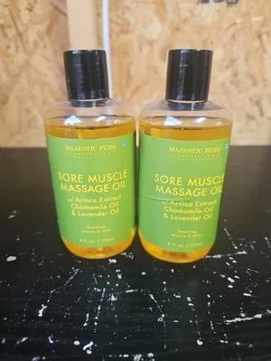 2x MAJESTIC PURE Arnica Sore Muscle Massage Oil for Body 8fl oz 9/27 Exp9/27 - Image 1 of 4