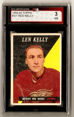 Len "Red" Kelly 1958-59 Topps #61 Graded KSA 3 VG NHL HOF Detroit Red Wings - Image 1 of 2