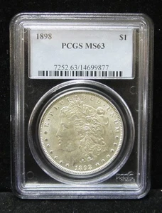Dólar de plata Morgan 1898-P graduado graduación profesional MS 63 - PHILADELPHIA COMO NUEVO - Imagen 1 de 4