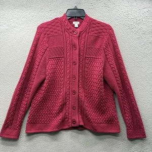 L.L. Bean Cable Knit Button Front Cardigan Sweater Fisherman Cabin Women’s L - Picture 1 of 13
