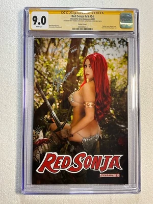Red Sonja #24 CGC SS 9.8 sign Tabitha Lyons + Roy Thomas Cvr E Photo Cosplay NM - Image 1 of 3