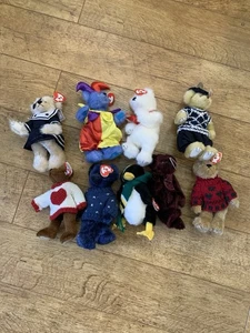 Job Lot Ty Beanie Babies Attic Treasures X 9 Bears & Duck with Tags - Picture 1 of 13