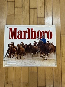 Marlboro Cigarette sign 21 1/2 x 17 1/2 1984 Philip Morris Inc Cowboy Horses - Picture 1 of 10