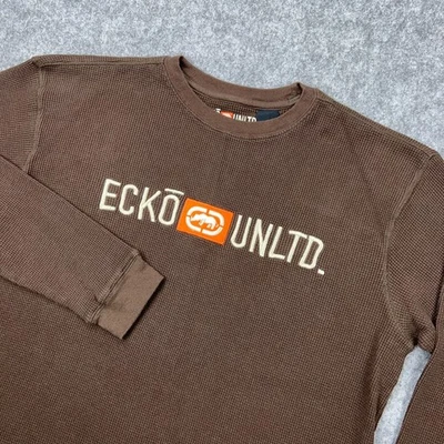 Camisa De Colección Ecko Unltd Para Hombres XL Marrón Térmica Tejido Waffle Manga Larga Camiseta Y2K Foto 1 de 4