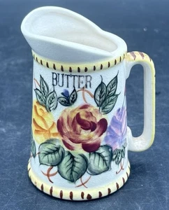 Vintage Butter Pitcher Floral Ceramic Multicolor 2 1/2" Top x 3 1/2" Base x 5" H - Picture 1 of 5