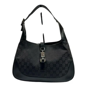 GUCCI Shoulder Bag Jackie GG Pattern Leather Black One Strap Elegant Stylish 11F - Picture 1 of 9