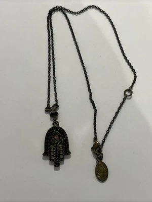 Collar Michal Negrin Hamsa Mano Fátima Negro, Cristales Blancos —(R) Foto 1 de 4