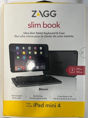 Zagg Ultrathin Slim Book Hinged Bluetooth Keyboard Case for iPad Mini 4 - Black - image 1 of 4