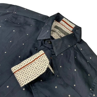 Camisa de vestir Ted Baker para hombre 100 % algodón calce moderno puño abatible azul marino con estrellas • 16,5 Foto 1 de 4